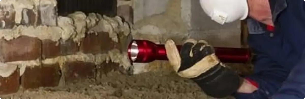 Pest control technician inspecting a crawl space for ant activity in Bellevue, KY